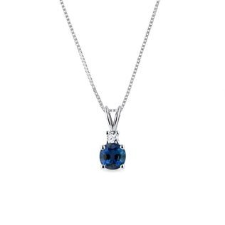 Sapphire and diamond necklace in 14k white gold
