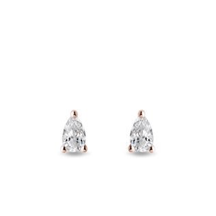 BOUCLES D'OREILLES EN OR ROSE ET DIAMANTS TAILLE POIRE - PUCES D'OREILLES EN DIAMANT - BOUCLES D'OREILLES