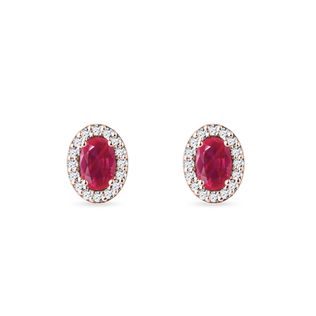Earrings of Rose Gold with Rubies and Brilliants