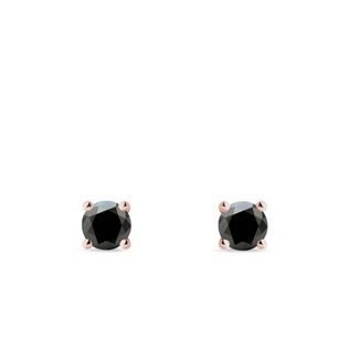 PUCES D'OREILLES EN OR ROSE AVEC DIAMANTS NOIRS - PUCES D'OREILLES EN DIAMANT - BOUCLES D'OREILLES