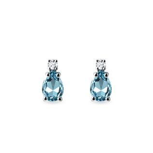 BOUCLES D'OREILLES EN OR AVEC DIAMANTS ET TOPAZE - BOUCLES D'OREILLES EN TOPAZE - BOUCLES D'OREILLES