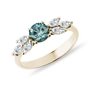 BAGUE DELUXE EN OR JAUNE AVEC DIAMANT BLEU ET DIAMANTS - BAGUES DE FIANÇAILLES AVEC DIAMANTS DE COULEUR - BAGUES DE FIANÇAILLES