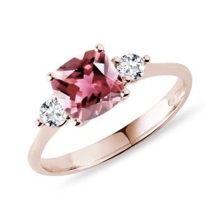 BAGUE D'OR ROSE AVEC TOURMALINE ET DIAMANTS - BAGUES EN TOURMALINE - BAGUES