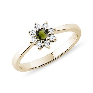 BLUMENRING MIT MOLDAVIT UND DIAMANTEN IN GELBGOLD - RINGE MOLDAVIT - RINGE