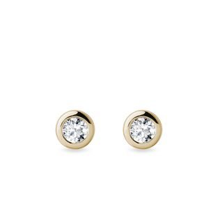 PUCES D'OREILLES LUNETTE EN OR JAUNE ET DIAMANT - PUCES D'OREILLES EN DIAMANT - BOUCLES D'OREILLES