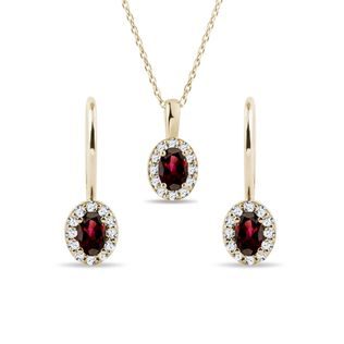 SET HALO ŠPERKŮ S GRANÁTY A DIAMANTY VE ŽLUTÉM ZLATĚ - DRAHOKAMOVÉ SOUPRAVY - ŠPERKY