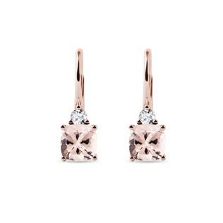 NÁUŠNICE Z RŮŽOVÉHO ZLATA S MORGANITY A DIAMANTY - NÁUŠNICE S MORGANITEM - NÁUŠNICE