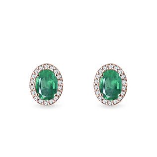 EMERALD AND DIAMOND OVAL EARRINGS IN ROSE GOLD - EMERALD EARRINGS - EARRINGS