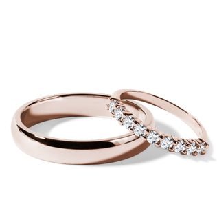 ALLIANCES EN OR ROSE AVEC DIAMANTS - ENSEMBLE D’ALLIANCES EN OR ROSE - ALLIANCES DE MARIAGE