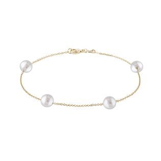 BRACELET À CHAÎNE EN OR ET 4 PERLES BLANCHES - BRACELETS EN PERLES - PERLES