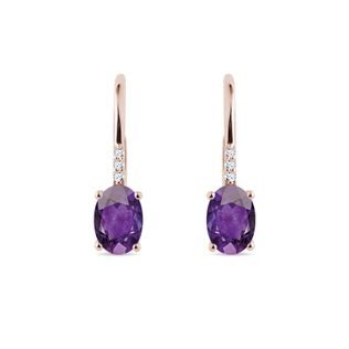 BOUCLES D'OREILLES EN OR ROSE AVEC AMÉTHYSTES ET DIAMANTS - BOUCLES D'OREILLES EN AMÉTHYSTE - BOUCLES D'OREILLES