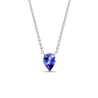 COLLIER D'OR BLANC AVEC TANZANITE TAILLE POIRE - COLLIERS AVEC GEMMES - COLLIERS