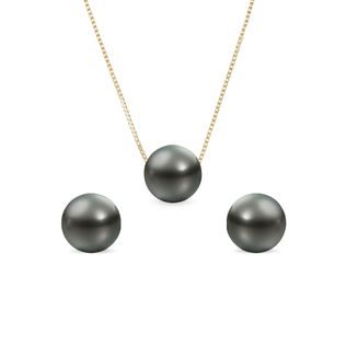 TAHITIAN PEARL JEWELRY SET IN YELLOW GOLD - PEARL SETS - PEARL JEWELRY