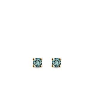 PUCES D'OREILLES EN OR JAUNE AVEC DIAMANTS BLEUS - PUCES D'OREILLES EN DIAMANT - BOUCLES D'OREILLES