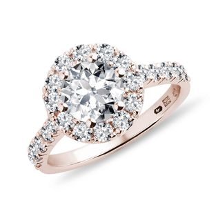Diamantový prsteň halo z ružového 14 kt zlata