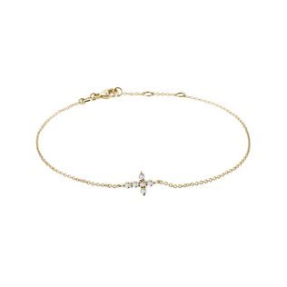 Bracelet avec croix en diamants en or jaune 14 carats