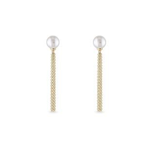 PEARL CHAIN EARRINGS IN YELLOW GOLD - PEARL EARRINGS - PEARL JEWELRY