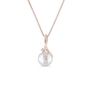 FRESHWATER PEARL AND DIAMOND NECKLACE IN ROSE GOLD - PEARL PENDANTS - PEARL JEWELRY