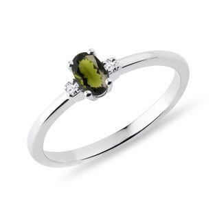 MOLDAVITE AND SIDE DIAMOND RING IN WHITE GOLD - MOLDAVITE RINGS - RINGS