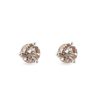 CHAMPAGNE DIAMOND STUD EARRINGS IN WHITE GOLD - DIAMOND STUD EARRINGS - EARRINGS