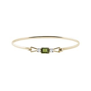 MOLDAVITE AND DIAMOND BRACELET IN YELLOW GOLD - GEMSTONE BRACELETS - BRACELETS