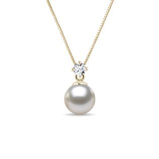 AKOYA PEARL AND DIAMOND PENDANT IN YELLOW GOLD - PEARL PENDANTS - PEARL JEWELRY