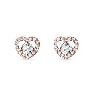 BOUCLES D'OREILLES CŒUR EN OR ROSE AVEC DIAMANTS - BOUCLES D'OREILLES EN DIAMANT - BOUCLES D'OREILLES