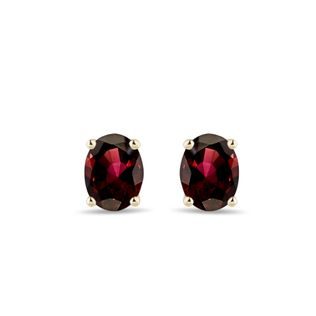 OVAL GARNET EARRINGS IN 14K YELLOW GOLD - GARNET EARRINGS - EARRINGS