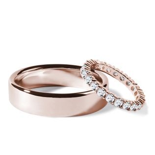 ALLIANCES EN OR ROSE AVEC BAGUE ÉTERNITÉ - ENSEMBLE D’ALLIANCES EN OR ROSE - ALLIANCES DE MARIAGE