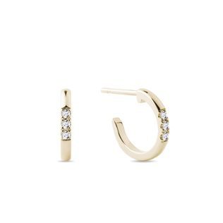 GOLD J HOOP EARRINGS WITH 3 DIAMONDS - DIAMOND EARRINGS - EARRINGS