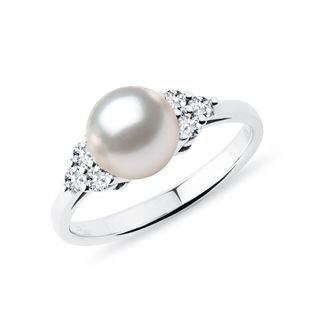 AKOYA PEARL RING WITH DIAMONDS IN WHITE GOLD - PEARL RINGS - PEARL JEWELLERY