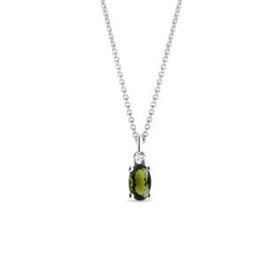 HALSKETTE MIT OVALEM MOLDAVIT UND DIAMANT IN WEISSGOLD - KETTEN MIT MOLDAVIT - KETTEN