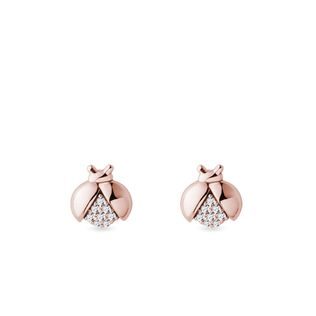 BOUCLES D'OREILLES COCCINELLE EN OR ROSE AVEC DIAMANTS - BOUCLES D'OREILLES POUR ENFANTS - BOUCLES D'OREILLES