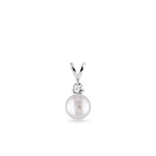 PENDENTIF EN OR BLANC AVEC PERLES D'EAU DOUCE ET DIAMANT - PENDENTIFS - COLLIERS