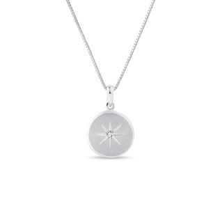 HAND-ENGRAVED MEDALLION WITH A DIAMOND IN WHITE GOLD - DIAMOND NECKLACES - NECKLACES