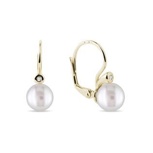 PEARL AND DIAMOND LEVERBACK EARRINGS IN GOLD - PEARL EARRINGS - PEARL JEWELLERY