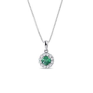 EMERALD AND DIAMOND NECKLACE IN 14K WHITE GOLD - EMERALD NECKLACES - NECKLACES