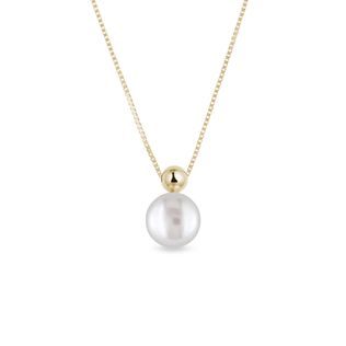 NECKLACE WITH PEARL IN YELLOW GOLD - PEARL PENDANTS - PEARL JEWELRY