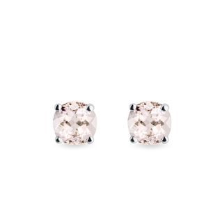 PUCES D'OREILLES EN OR BLANC SERTIES DE MORGANITES - BOUCLES D'OREILLES EN MORGANITE - BOUCLES D'OREILLES