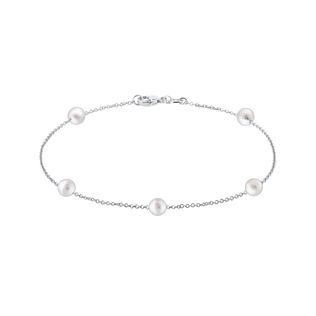 KETTENARMBAND MIT 5 SÜSSWASSERPERLEN IN WEISSGOLD - PERLEN ARMBÄNDER - PERLEN