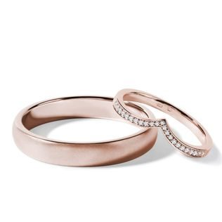 ALLIANCES EN OR ROSE AVEC BAGUE CHEVRON - ENSEMBLE D’ALLIANCES EN OR ROSE - ALLIANCES DE MARIAGE