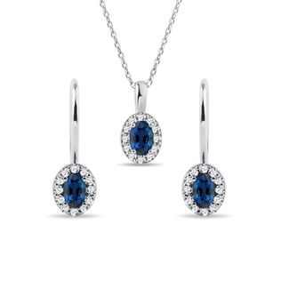 SAPPHIRE AND DIAMOND WHITE GOLD HALO JEWELLERY SET - JEWELLERY SETS - FINE JEWELLERY