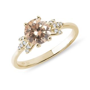 Champagne moissanite and diamond ring in yellow gold