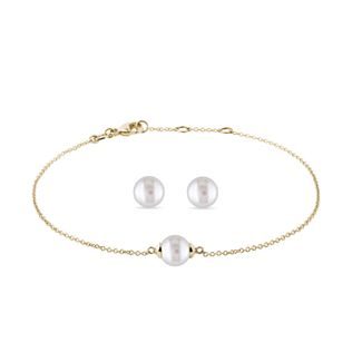 PERLENSET AUS OHRRINGEN UND ARMBAND AUS 14 KT GELBGOLD - PERLENSCHMUCK SETS - PERLEN