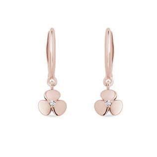 BOUCLES D'OREILLES PENDANTES EN OR ROSE - TRÈFLES - BOUCLES D'OREILLES POUR ENFANTS - BOUCLES D'OREILLES