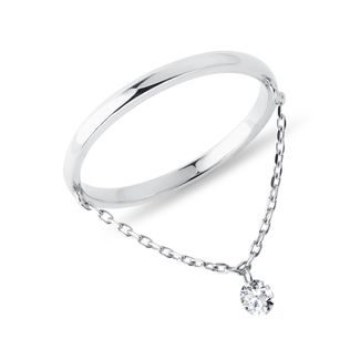 14K WHITE GOLD DIAMOND RING WITH A CHAIN - DIAMOND RINGS - RINGS