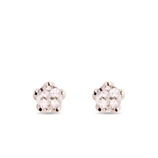 PUCES D'OREILLES EN OR ROSE ET MORGANITE - BOUCLES D'OREILLES EN MORGANITE - BOUCLES D'OREILLES