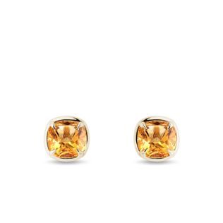 CUSION CUT CITRINE EARRINGS IN YELLOW GOLD - CITRINE EARRINGS - EARRINGS