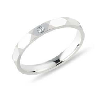 DÁMSKA SVADOBNÁ OBRÚČKA Z BIELEHO ZLATA S BRILIANTOM - PRSTENE DIAMANT - PRSTENE