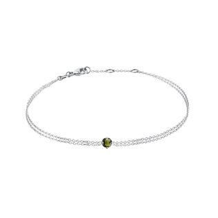 BRACELET CHAÎNE DOUBLE EN OR BLANC ET MOLDAVITE - BRACELETS AVEC GEMMES - BRACELETS
